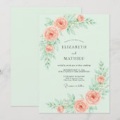 Mintsgrüne elegante Rosenhochzeit Einladung (Vorne/Hinten)