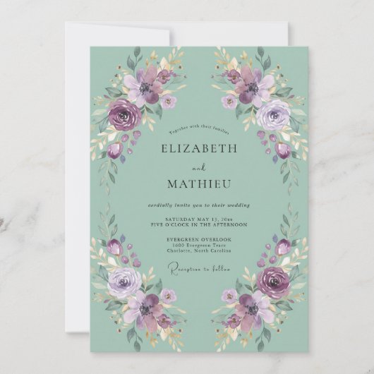 Mintsgrüne romantische Blumengesteck-Hochzeit Einladung (Vorderseite)