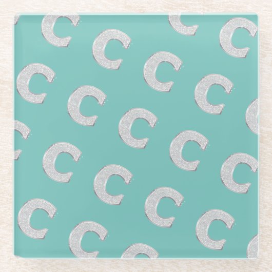 Mintsilberbuchstabe C Glasuntersetzer (Vorderseite)