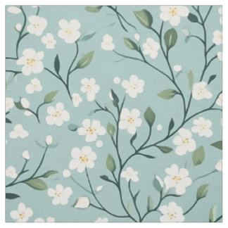 Mintweißes Blüten-Cottagecore-Muster Stoff