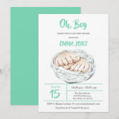 Minty Boy Baby Dusche Einladung (Vorne/Hinten)