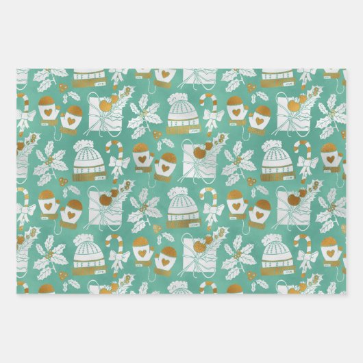 Minty Cosy Holiday Wrapping Paper Sheets Geschenkpapier Set (Vorderseite)