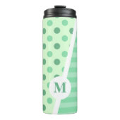 Minty Fresh Blue Polka Dots and Stripes: Monogramm Thermosbecher (Vorderseite)