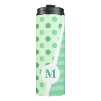 Minty Fresh Blue Polka Dots and Stripes: Monogramm Thermosbecher