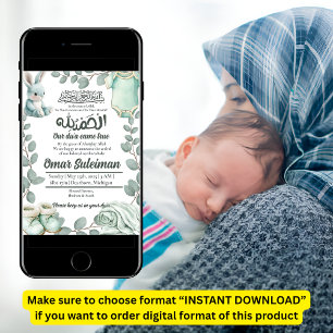 Minty Green Baby Stuff Muslim Geburtsankündigung Einladung