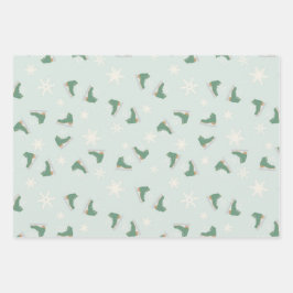 minty green ice skates geschenkpapier set