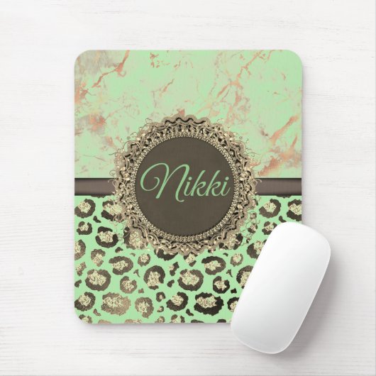 Minty Green Marble Glittery Leopard Custom Mousepad (Mit Mouse)