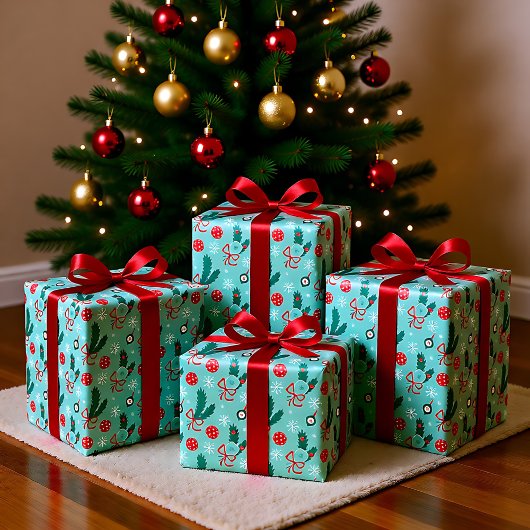 Minty Green Pickleball Frohe Weihnachten 🎁 Geschenkpapier