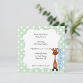 Minty Green Polka Dot Giraffe Einladung (Stehend Vorderseite)
