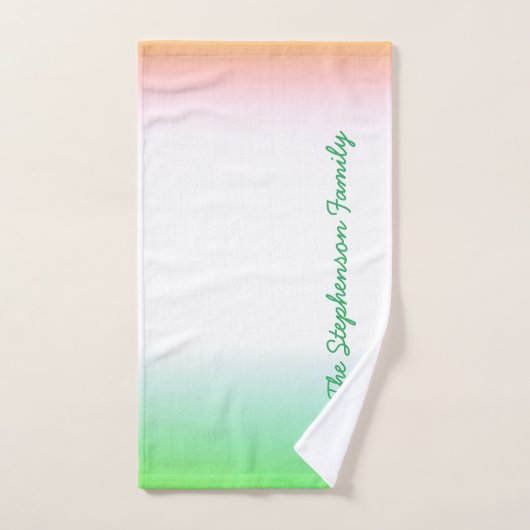 Minty Green to White Gradient mit grünem Script Badhandtuch Set (Handtuch)