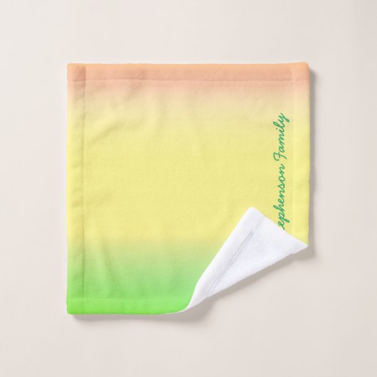 Minty Green to Yellow Gradient mit grünem Skript Badhandtuch Set (Waschlappen)