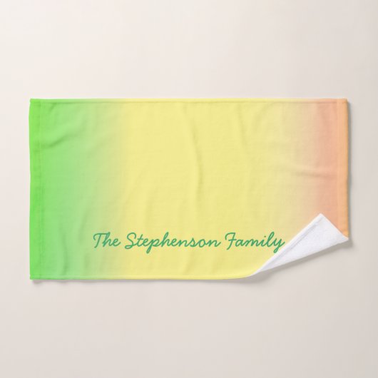 Minty Green to Yellow Gradient mit grünem Skript Badhandtuch Set (Handtuch)