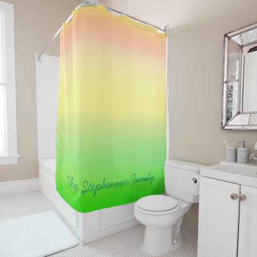 Minty Green to Yellow Gradient mit grünem Skript Duschvorhang (Beispiel)