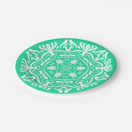 Minty Mandala Pappteller (Schrägansicht)