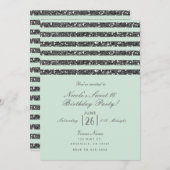 Minty Minze Green & Silver Glitzer Streifen Party Einladung (Vorne/Hinten)