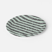Minty Minze Green & Silver Glitzer Streifen Party Pappteller (Schrägansicht)