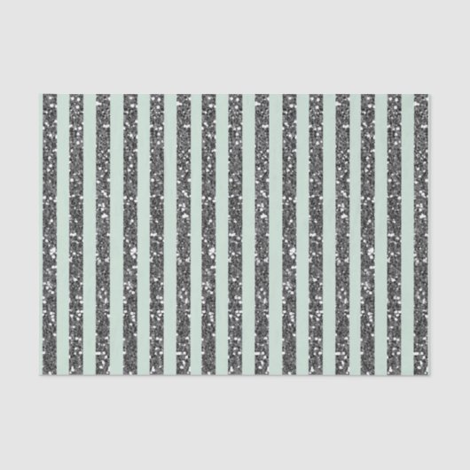 Minty Minze Green & Silver Glitzer Streifen Party Seidenpapier (Vorderseite)