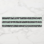 Minty Minze Green & Silver Glitzer Streifen Party Wasserflaschenetikett (Einzelnes Label)