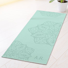 Minty Teal Decorative Modern Mandala With Initials Yogamatte