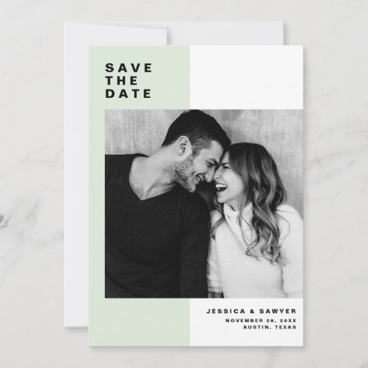 Minusfarbblock mit modernem Typografie-Foto Save The Date (Vorderseite)