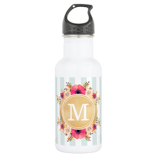 Minusstreifen Wasserfarbige Blume Imitate Gold Mon Edelstahlflasche (Vorderseite)