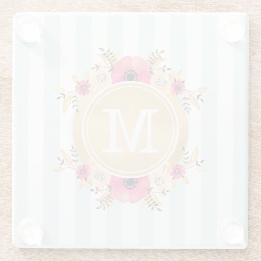 Minusstreifen Wasserfarbige Blume Imitate Gold Mon Glasuntersetzer (Rückseite)