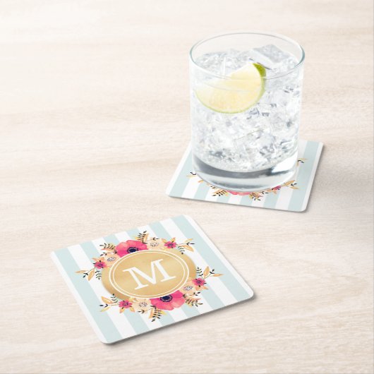 Minusstreifen Wasserfarbige Blume Imitate Gold Mon Rechteckiger Pappuntersetzer (Vor Ort)