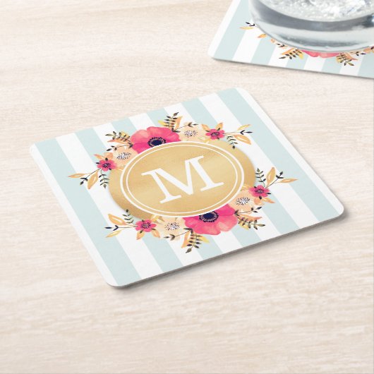 Minusstreifen Wasserfarbige Blume Imitate Gold Mon Rechteckiger Pappuntersetzer (angewinkelt)