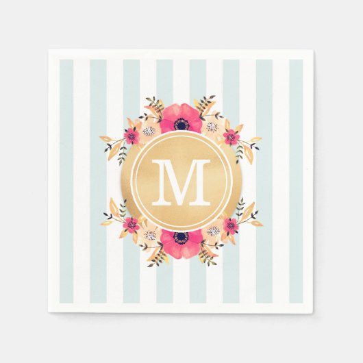 Minusstreifen Wasserfarbige Blume Imitate Gold Mon Serviette (Vorderseite)