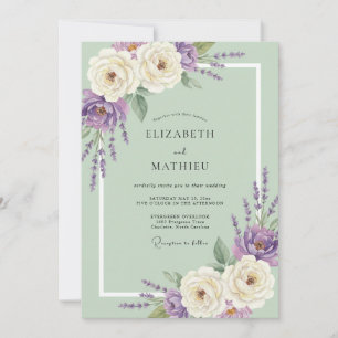 Minz-Amethyst-Blatt-Hochzeit Einladung