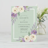 Minz-Amethyst-Blatt-Hochzeit Einladung (Stehend Vorderseite)