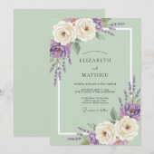 Minz-Amethyst-Blatt-Hochzeit Einladung (Vorne/Hinten)