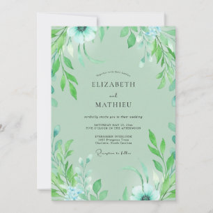 Minz-Aqua-Blumenhochzeit Einladung