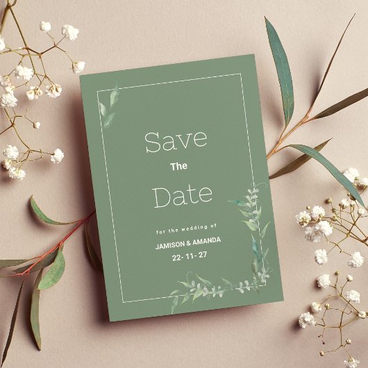 Minz-Aquarell-Botanik-Grün Save The Date Einladung