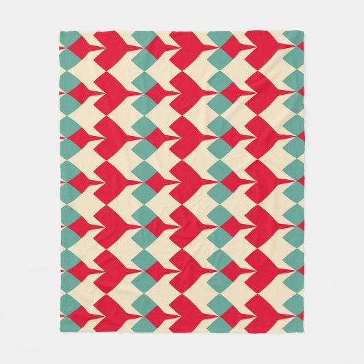 Minz blau, rote Herzen Kachelmuster. Fleecedecke (Vorderseite)