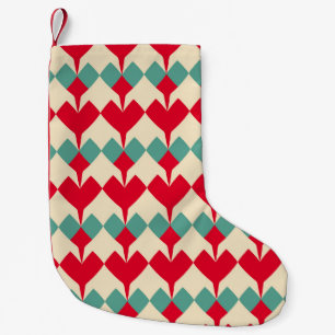 Minz blau, rote Herzen Kachelmuster. Kleiner Weihnachtsstrumpf