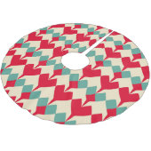 Minz blau, rote Herzen Kachelmuster. Polyester Weihnachtsbaumdecke (Schrägansicht)