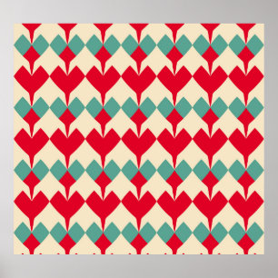 Minz blau, rote Herzen Kachelmuster. Poster