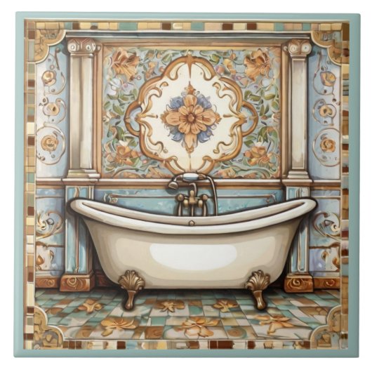 Minz Blau und Beige Badewanne Badezimmer Fliesenbo Fliese (Vorderseite)