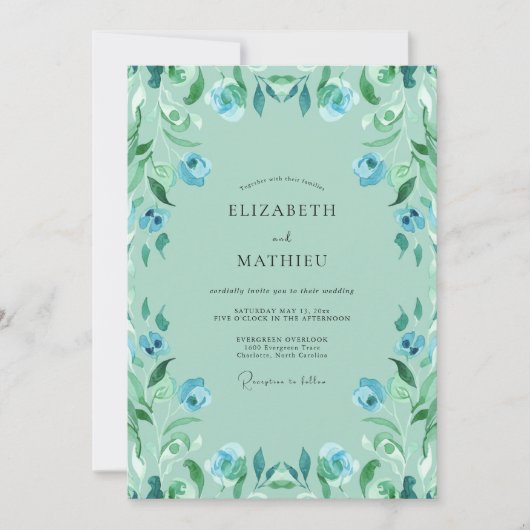 Minz-blaue-grüne Hochzeit Einladung (Vorderseite)