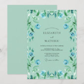 Minz-blaue-grüne Hochzeit Einladung (Vorne/Hinten)