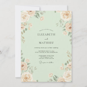 Minz-Champagner-Blüten-Hochzeit Einladung