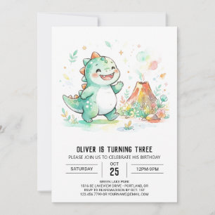 Minz-Dinosaur-Vulkan-Geburtstag Einladung
