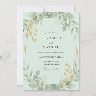 Minz-Gold-Blatt-Hochzeit Einladung