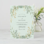 Minz-Gold-Blatt-Hochzeit Einladung (Stehend Vorderseite)