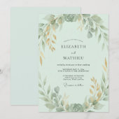 Minz-Gold-Blatt-Hochzeit Einladung (Vorne/Hinten)