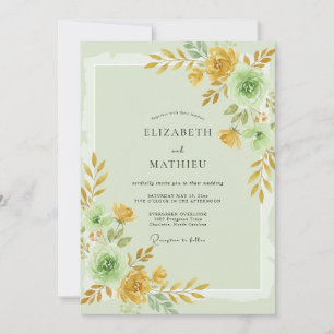 Minz-Gold-Blüten-Hochzeit Einladung