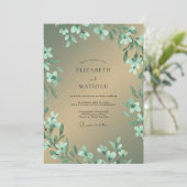 Minz-Gold-Laub-Eukalyptus-Hochzeit Einladung (Stehend Vorderseite)