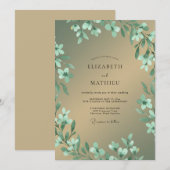 Minz-Gold-Laub-Eukalyptus-Hochzeit Einladung (Vorne/Hinten)