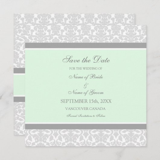 Minz Gray Wedding Save the Date Card (Vorne/Hinten)